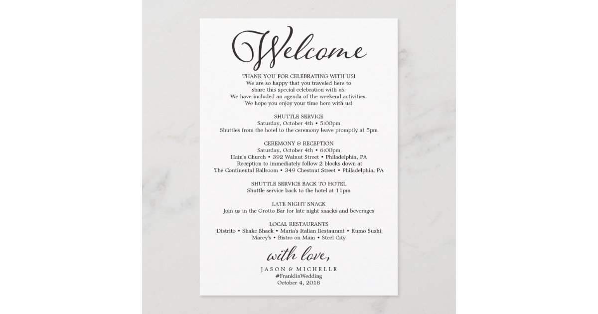 Rustic Script Wedding Itinerary - Wedding Welcome Program | Zazzle