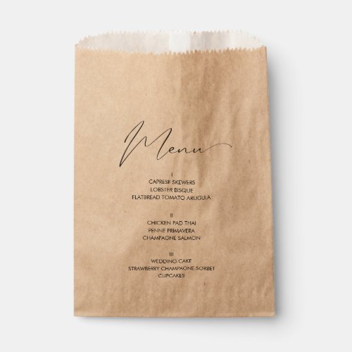 Rustic Script Wedding Menu Bread Bag Kraft Paper