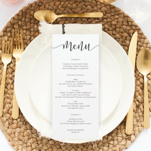 Rustic Script Wedding Menu or Bridal Shower Menu Invitation