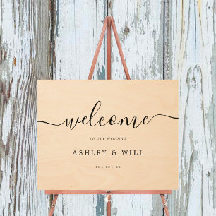 Rustic Script Wedding Reception Wood Welcome Sign