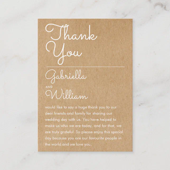 Rustic Script Wedding Thank You Reception Card | Zazzle