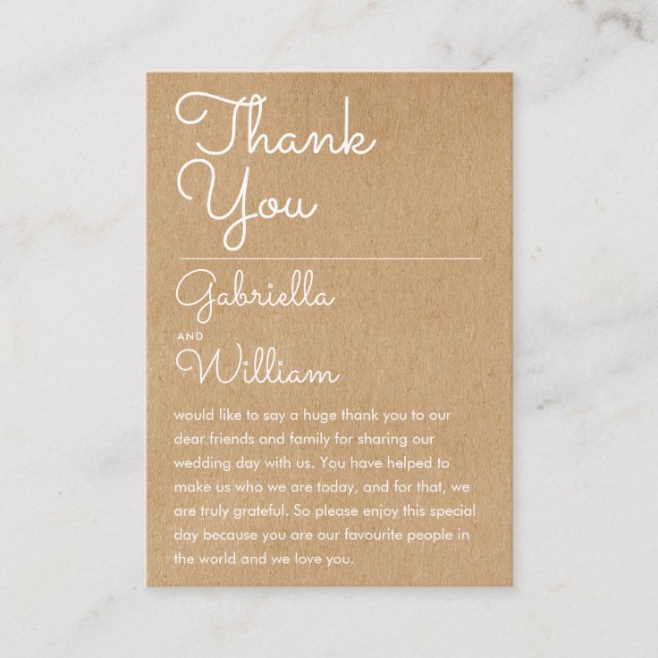 Rustic Script Wedding Thank You Reception Card Zazzle