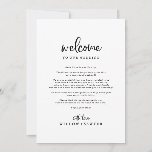 Rustic Script Wedding Welcome Letter & Itinerary | Zazzle