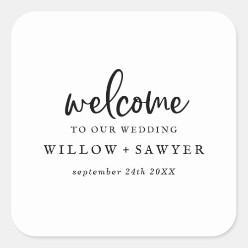 Rustic Script Wedding Welcome Square Sticker
