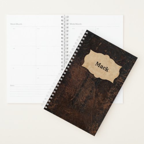 Rustic Scuffed Leather Look Personalized Planner
