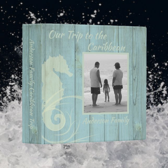 Rustic Sea Green Family Photo Vacation Album 3 Ring Binder (Creator Uploaded)