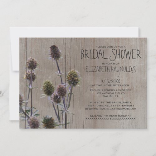 Rustic Sea Holly Bridal Shower Invitations