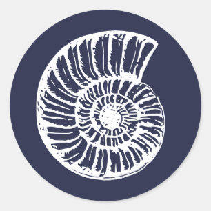 Rustic Sea Snail Shell Blue Beach Wedding Classic Round Sticker