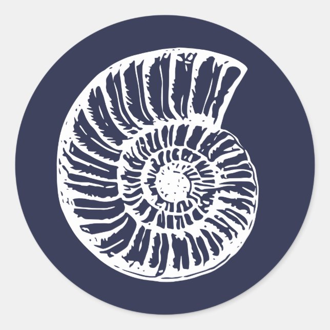 Rustic Sea Snail Shell Blue Beach Wedding Classic Round Sticker (Front)
