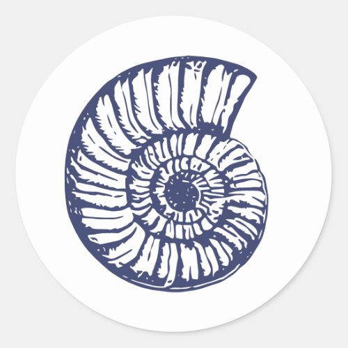 Rustic Sea Snail Shell Red  Blue Beach Wedding Classic Round Sticker