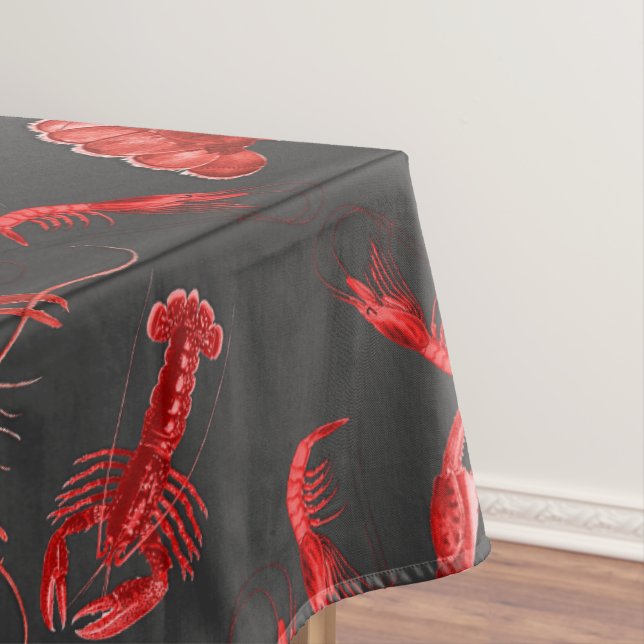 Rustic Seafood Pattern Dark Gray Crawfish Lobster  Tablecloth (In Situ)