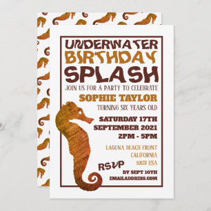 Rustic Seahorse, Aquatic Birthday Party Invitation