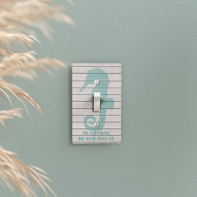 Rustic Seahorse Beach House Light Switch Cover (A seahorse light switch cover for your beach house. Just add your name)