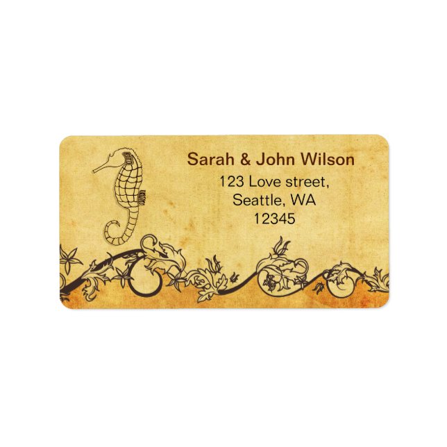 rustic seahorse beach wedding address labels (Front)