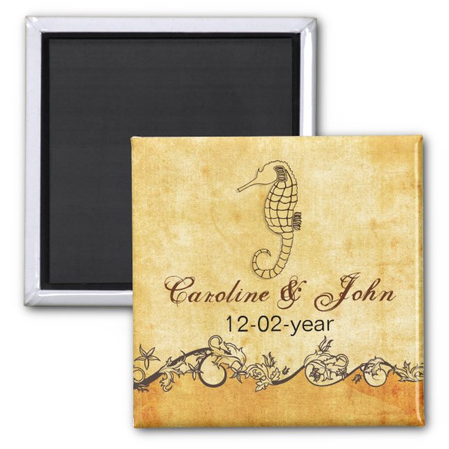 rustic seahorse beach wedding save the date magnet (Front)