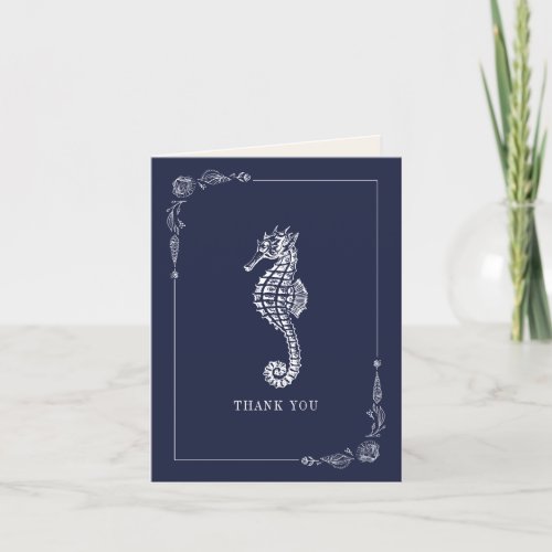 Rustic Seahorse Dark Blue Beach Wedding Thank You Card