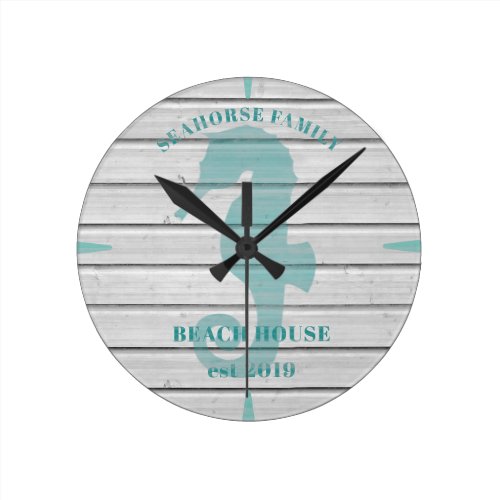 Rustic Seahorse Family Beach House Wall Clock