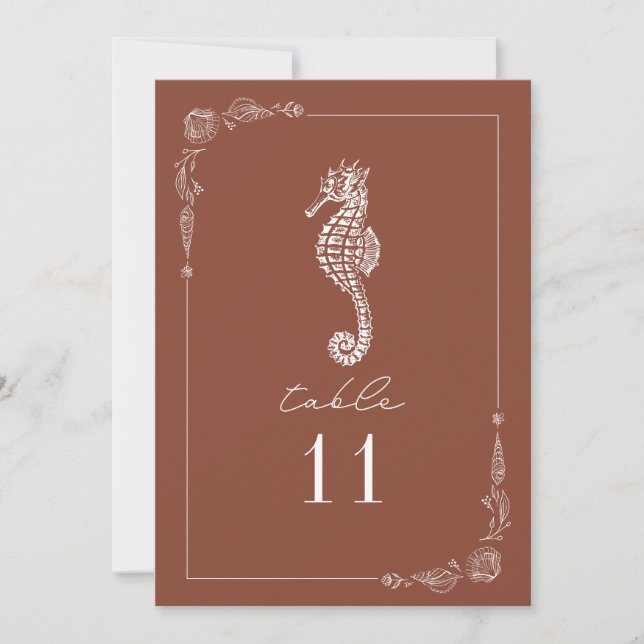 Rustic Seahorse Terracotta Wedding Table Number (Front)