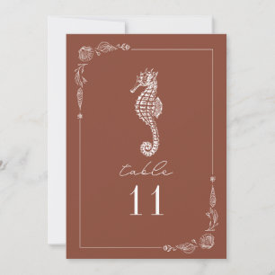 Rustic Seahorse Terracotta Wedding Table Number