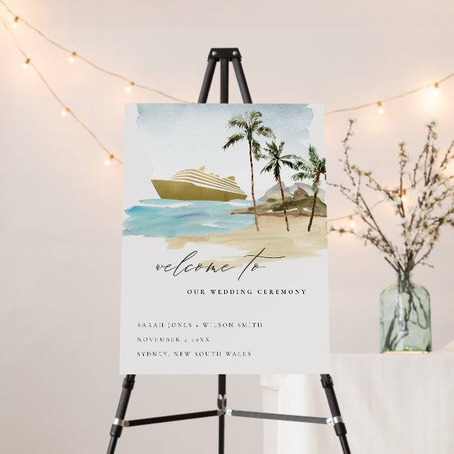 Rustic Seascape Beach Cruise Palm Wedding Welcome Foam Board (In Situ (Stand))