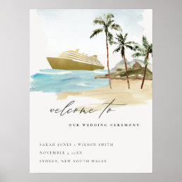 Rustic Seascape Beach Cruise Palm Wedding Welcome Poster