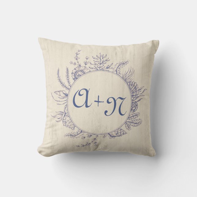 Rustic Seashell Beach Monogram Throw Pillow (Front)