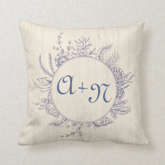 Rustic Seashell Beach Monogram Throw Pillow