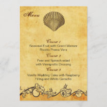 rustic seashell  beach wedding menu cards