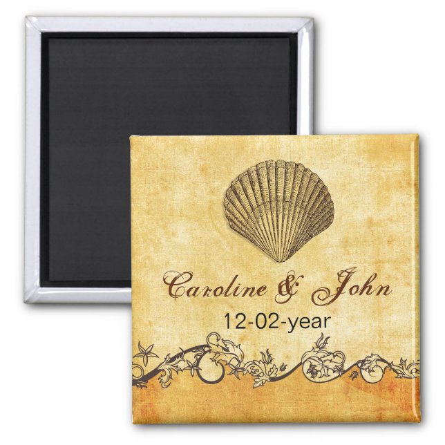 rustic seashell  beach wedding save the date magnet (Front)