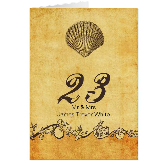 rustic seashell  beach wedding table numbers cards