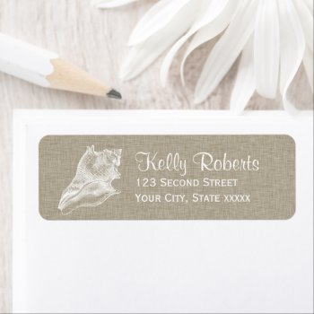 Rustic Seashell Linen Beach Return Address Labels by whimsydesigns at Zazzle