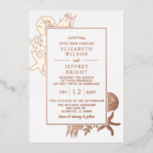 Rustic Seashells Marine Ocean Beach Wedding Foil Invitation