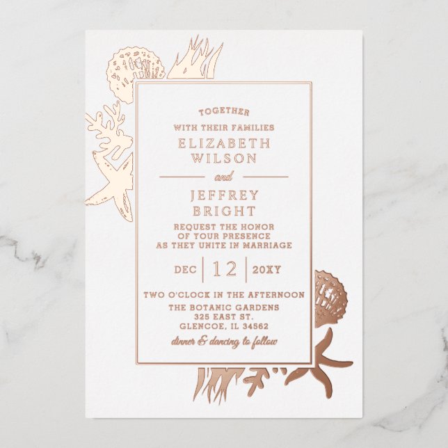 Rustic Seashells Marine Ocean Beach Wedding Foil Invitation (Front)