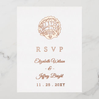 Rustic Seashells Marine Ocean Beach Wedding RSVP Foil Invitation Postcard