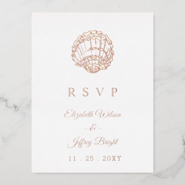 Rustic Seashells Marine Ocean Beach Wedding RSVP Foil Invitation Postcard