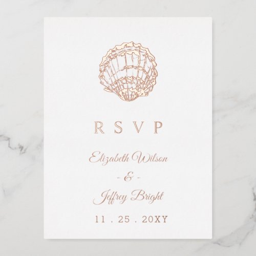 Rustic Seashells Marine Ocean Beach Wedding RSVP Foil Invitation Postcard