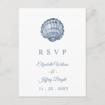 Rustic Seashells Marine Ocean Beach Wedding RSVP Invitation Postcard