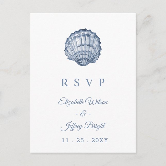 Rustic Seashells Marine Ocean Beach Wedding RSVP Invitation Postcard (Front)
