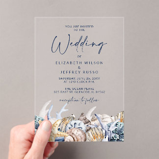 Rustic Seashells Ocean Sea Summer Beach Wedding Acrylic Invitations