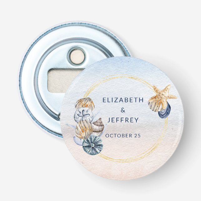 Rustic Seashells Ocean Sea Summer Beach Wedding Bottle Opener (Front)