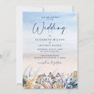 Rustic Seashells Ocean Sea Summer Beach Wedding Invitation