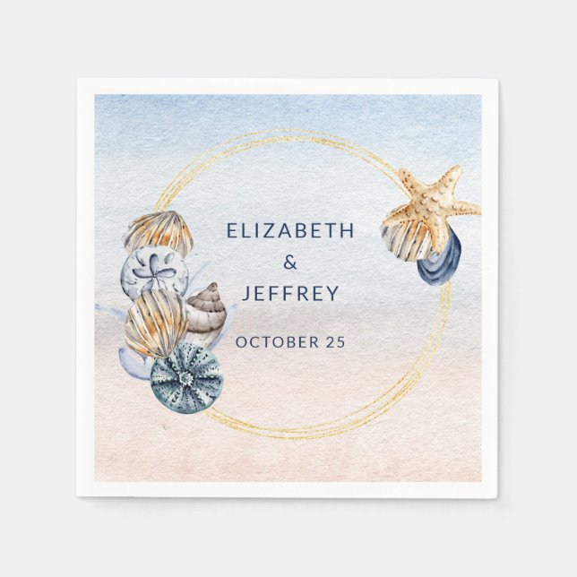 Rustic Seashells Ocean Sea Summer Beach Wedding Napkins (Front)