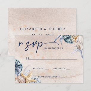 Rustic Seashells Ocean Sea Summer Beach Wedding RSVP Card