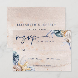 Rustic Seashells Ocean Sea Summer Beach Wedding RSVP Card