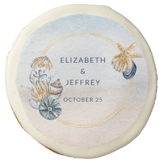 Rustic Seashells Ocean Sea Summer Beach Wedding Sugar Cookie (Front)