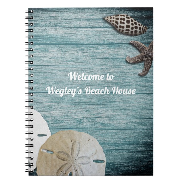 Rustic Seashells Sand Dollar Welcome Beach House Notebook (Front)