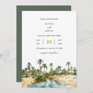 Rustic Seaside Palm Oasis watercolor Beach Wedding Invitation