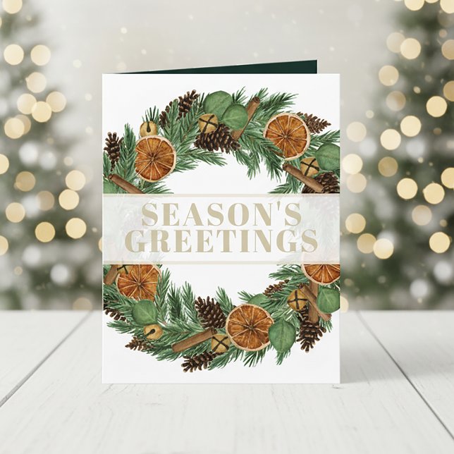 Rustic Seasonal Winter Pine Wreath Folded Holiday  Card (Creator Uploaded)
