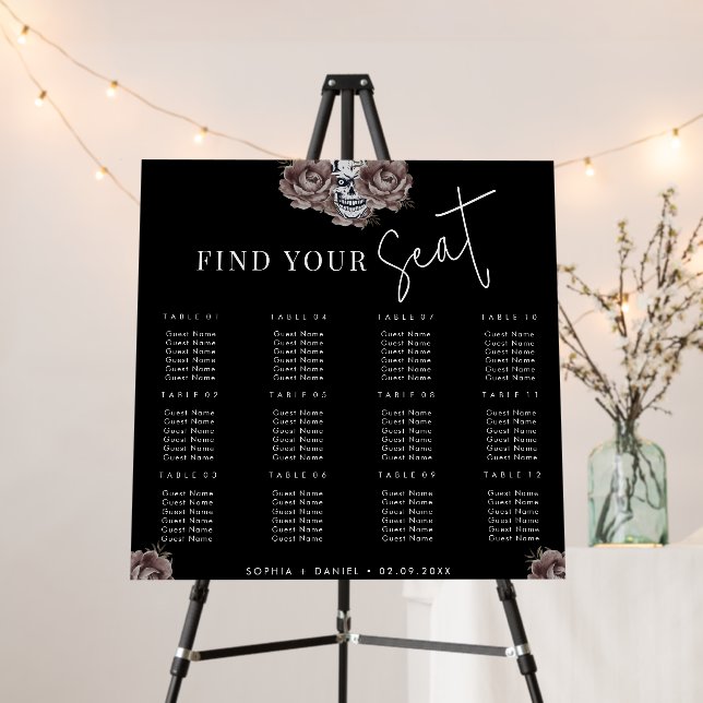 Rustic Seating Chart Skull Floral Gothic Wedding Foam Board (In Situ (Stand))
