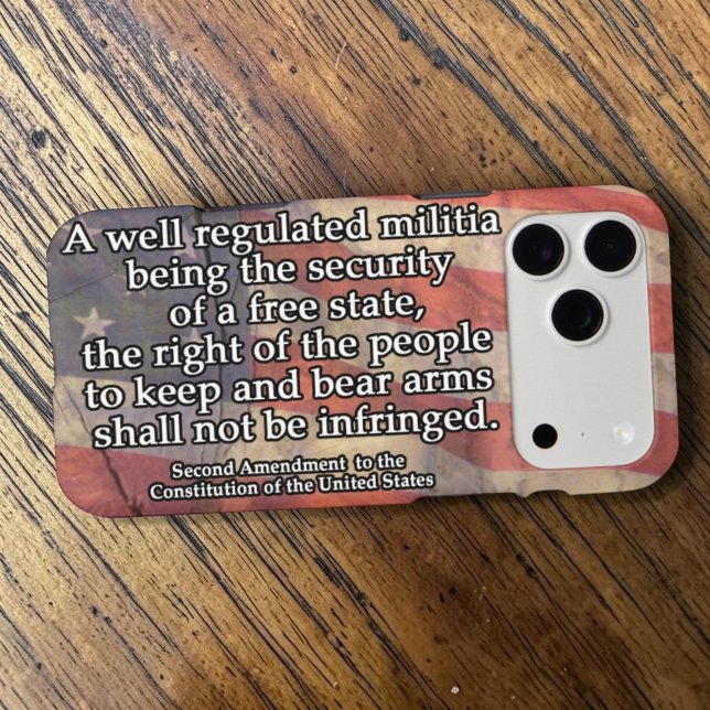 Rustic Second Amendment Typography US Flag Case-Mate iPhone Case (Rustic flag on wood phone case with 2nd amendment text)